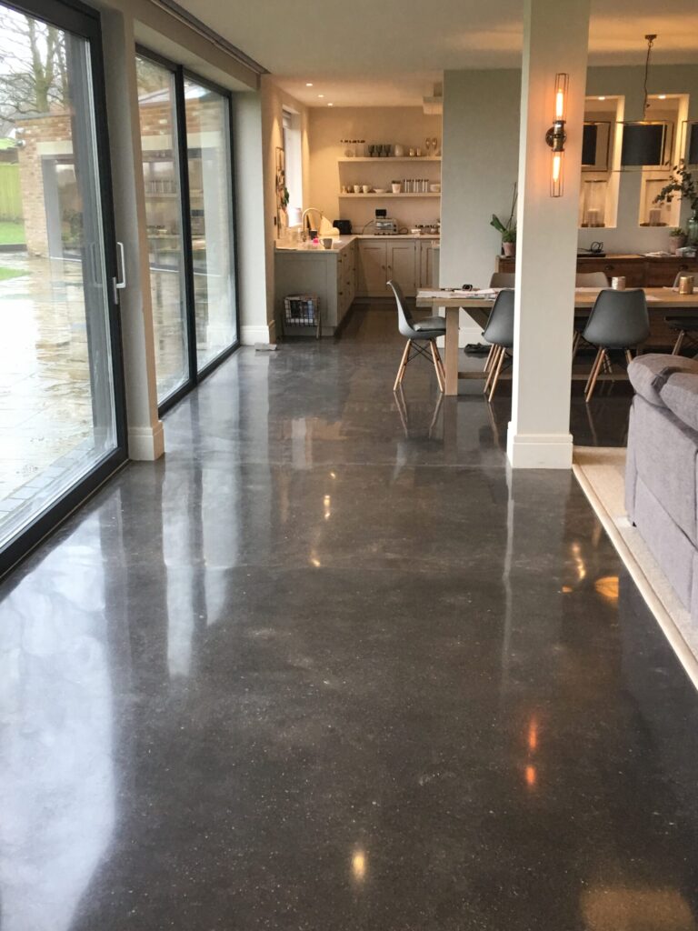 Polished concrete floor in kitchen / lounge / dining room conversion