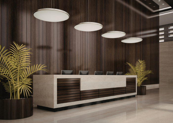 polished concrete floor in a reception area