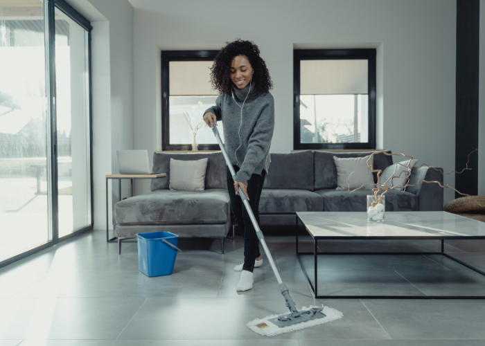 lady mopping a polished concrete floor
